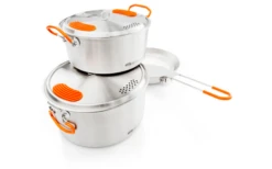 GSI Stainless Base Camper Medium Kochset 6 Teilig 2 Töpfe 2 / 3 Liter Bratpfanne 22,8 Cm -MetalTextic Geschaft 578067 3950291