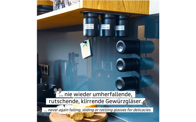 Silwy® Feinkost-Magnetgläser ALL BLACK (192 Ml) 3er-Set Inkl. Metallleiste 3 Silwy® Feinkost-Magnetgläser ALL BLACK (192 Ml) 3er-Set Inkl. Metallleiste